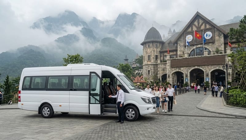 Charter Minibus at Ba Na Hills station entrance