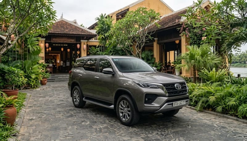 Toyota Fortuner SUV in Hoi An resort setting